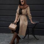بارانی بلند پشت دکمه ملکه کرم