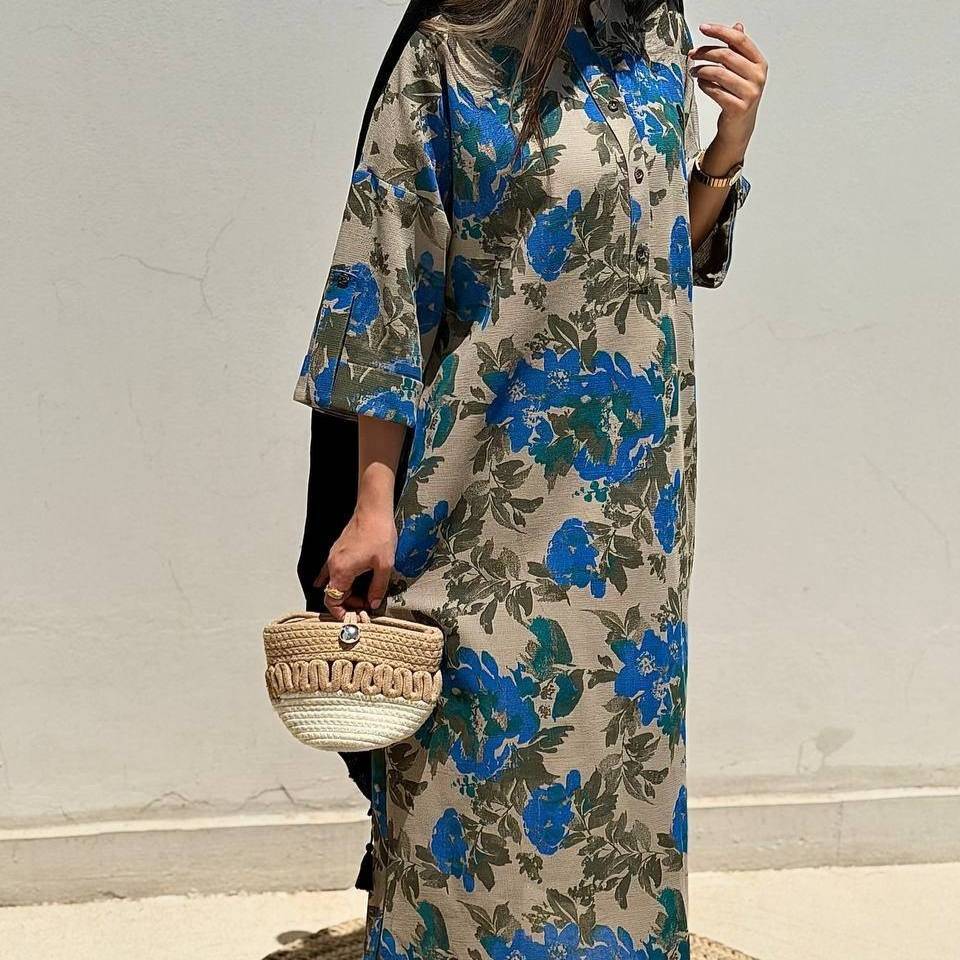 پیراهن کنفی گلدار
